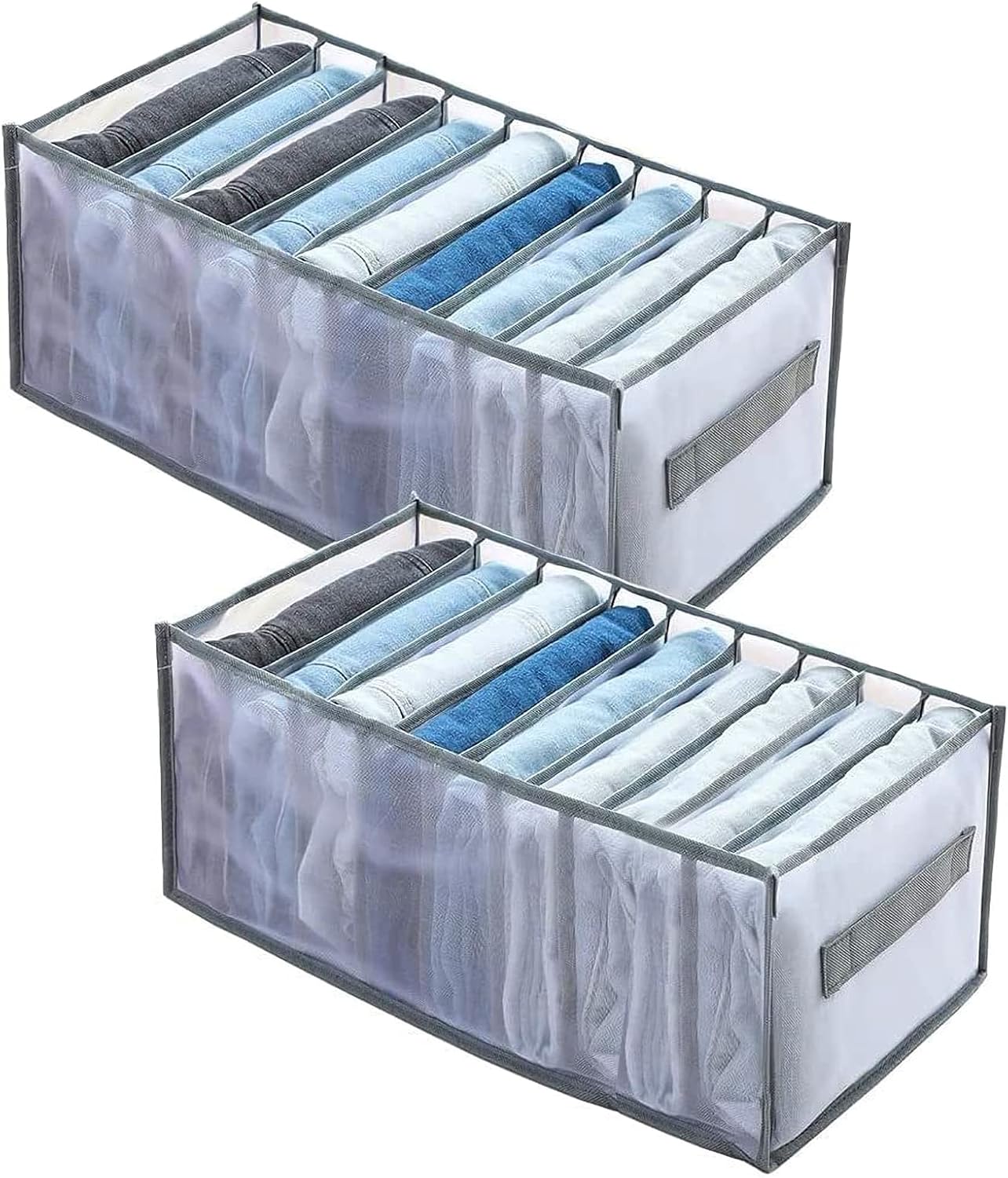 MEEDNV 2Pcs Wardrobe Clothes Organizer, 9 Grids Jeans Organizer Mesh Compartment