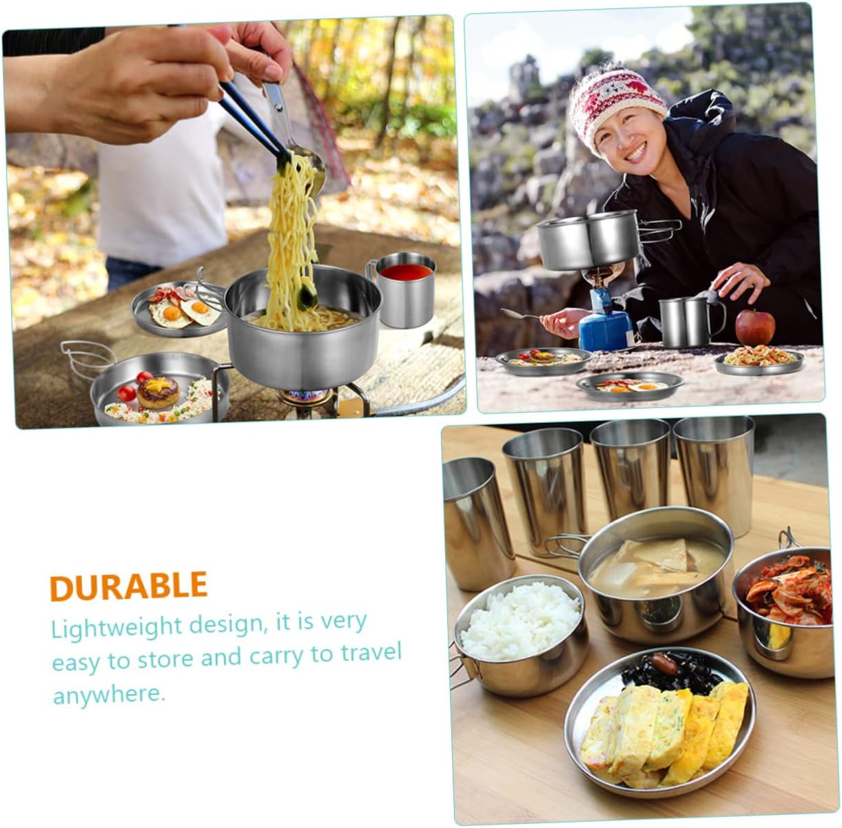 Stainless Steel Portable Pot Set Camping Cooking Pan Cookware Kit Easy-Clean Outdoor Cooking Tool for Adventures