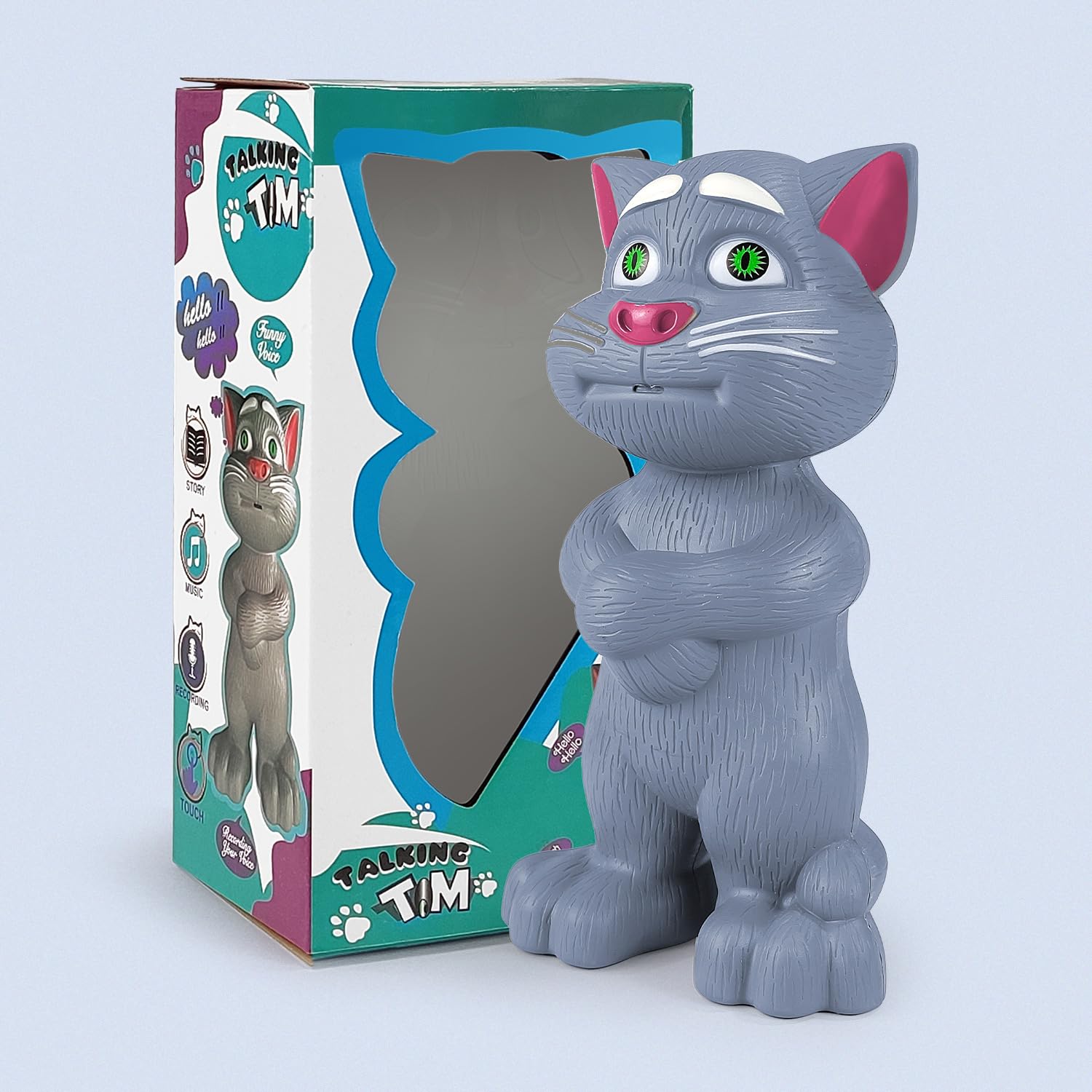 NHR Intelligent Talking Tom Cat, Speaking Robot Cat Repeats What You Say, Touch Recording Rhymes and Songs, Musical Cat Toy for Kids (3+ Years, Grey)