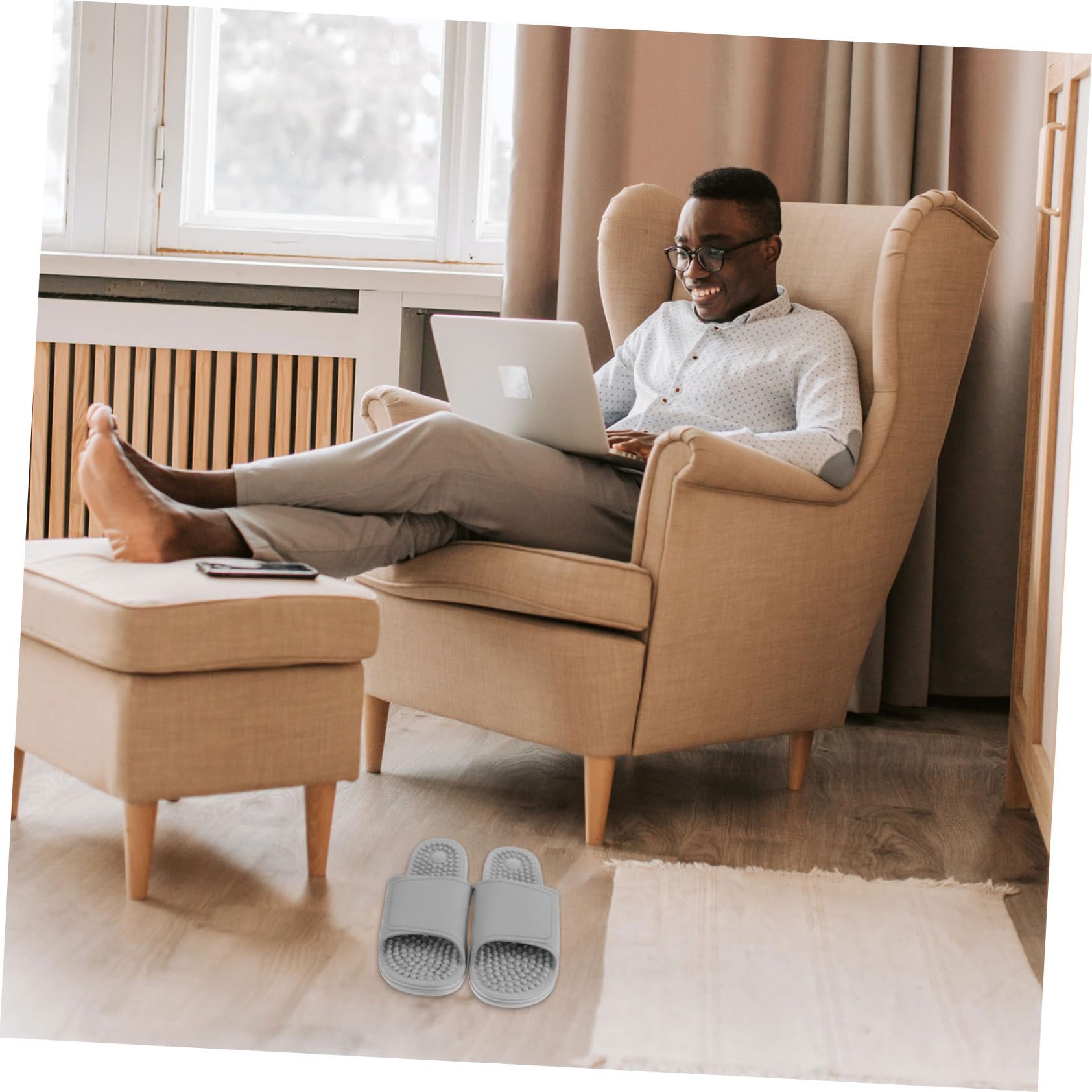 FRCOLOR Men's Foot Massager Spa Slippers Non-skid Improve Sleep Lightweight Reflexology Foot Massage Slipper