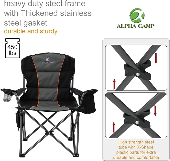 ALPHA CAMP Oversized Camping Folding Chair Heavy Duty Camping Chair