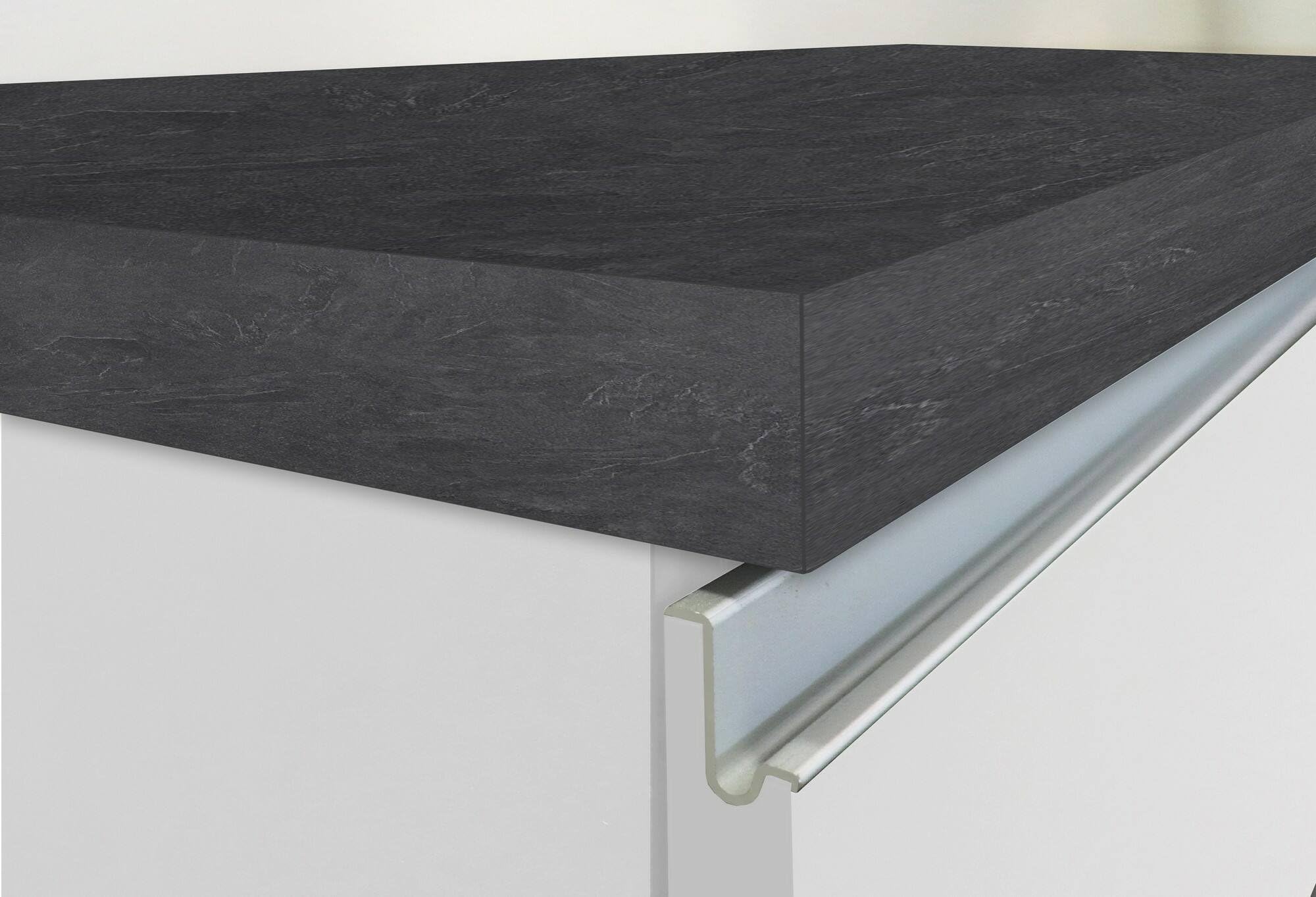 Dmora - Kücheninsel Patrizio, Mehrzweckschrank, Küchenzeile Schrank, Zusätzlicher Tisch, 100% Made in Italy, 155 x 90 x 90 cm, glänzendes Weiß und Schiefer
