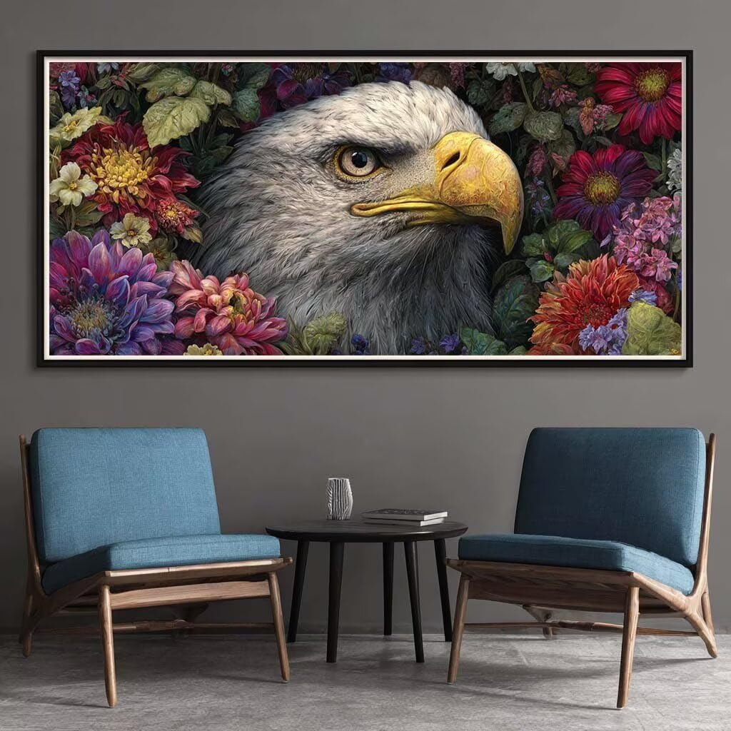 Diamond Painting Kits for Adults, 5D Diamond Art Flowers 60x150cm, DIY Large Eagle Dimond Art kits Adults, Full Drill Crystal Rhinestone Embroidery Canvas Gem Art Craft for Home Wall Decor (DP374)