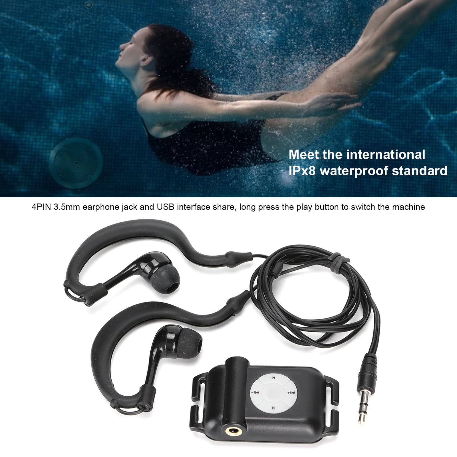 Lecteur MP3 Étanche avec Écouteurs pour Natation et Course, Portable, sans Perte