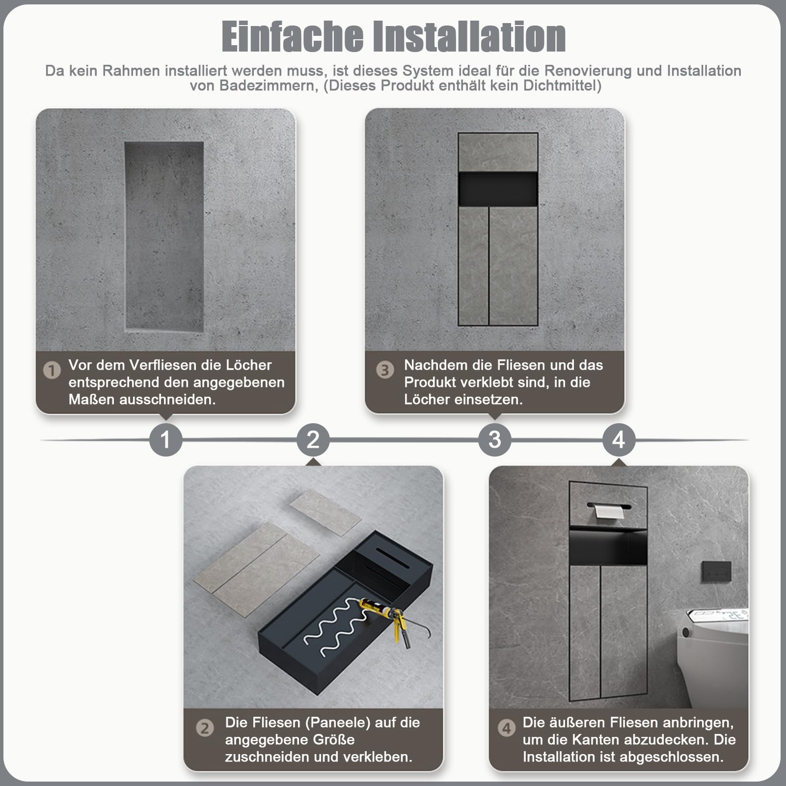 Befliesbar Unterputz Toilettenpapierhalter mit Mülleimer ＆ Bürste, Schwarz Edelstahl Unterputz WC Modul 4 in 1, Platz Sparen Bad Schrankmodul Badschrank mit Push to Open Türöffner