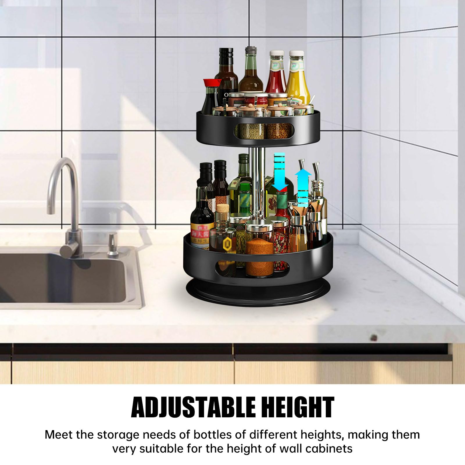 Portaspezie Girevole A 2 Livelli - Scaffale Rotante Vintage Per Cucina, Toeletta O Scrivania, 26x26x28 Cm - Foto 6