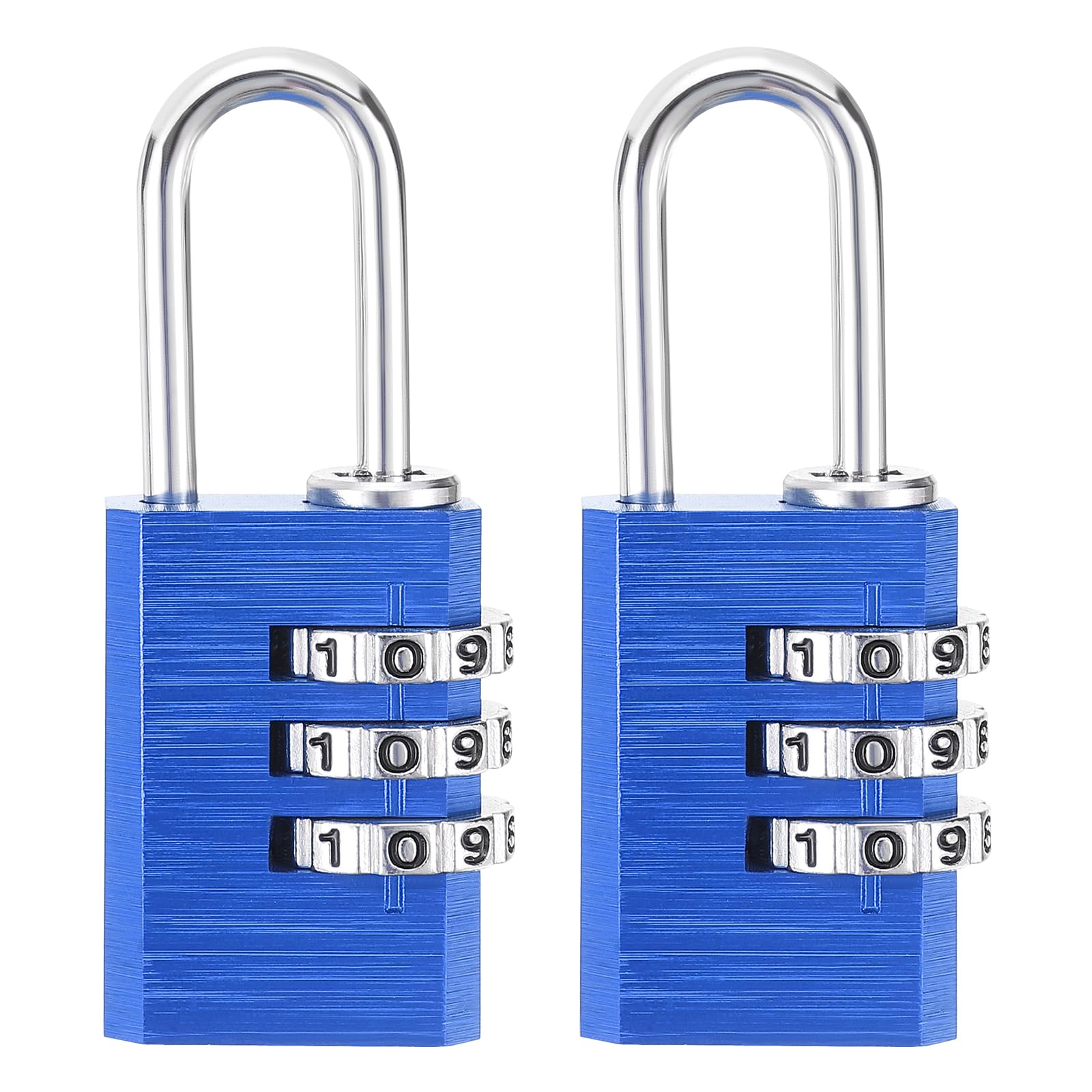 PATIKIL 3 Digit Combination Lock, (H:2.2", Blue, 2pcs), Aluminum Resettable Code Combo Locks Outdoor Waterproof Luggage Number Padlock Suit for - Traveling/Toolbox/Gym/Suitcases/Fence