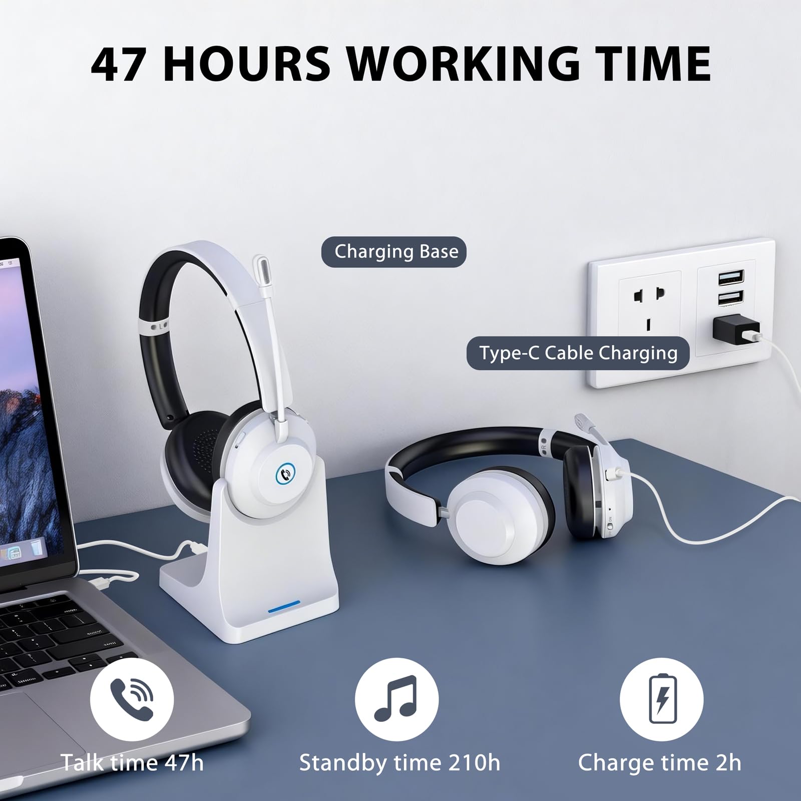 Casque Bluetooth sans fil avec microphone AI antibruit