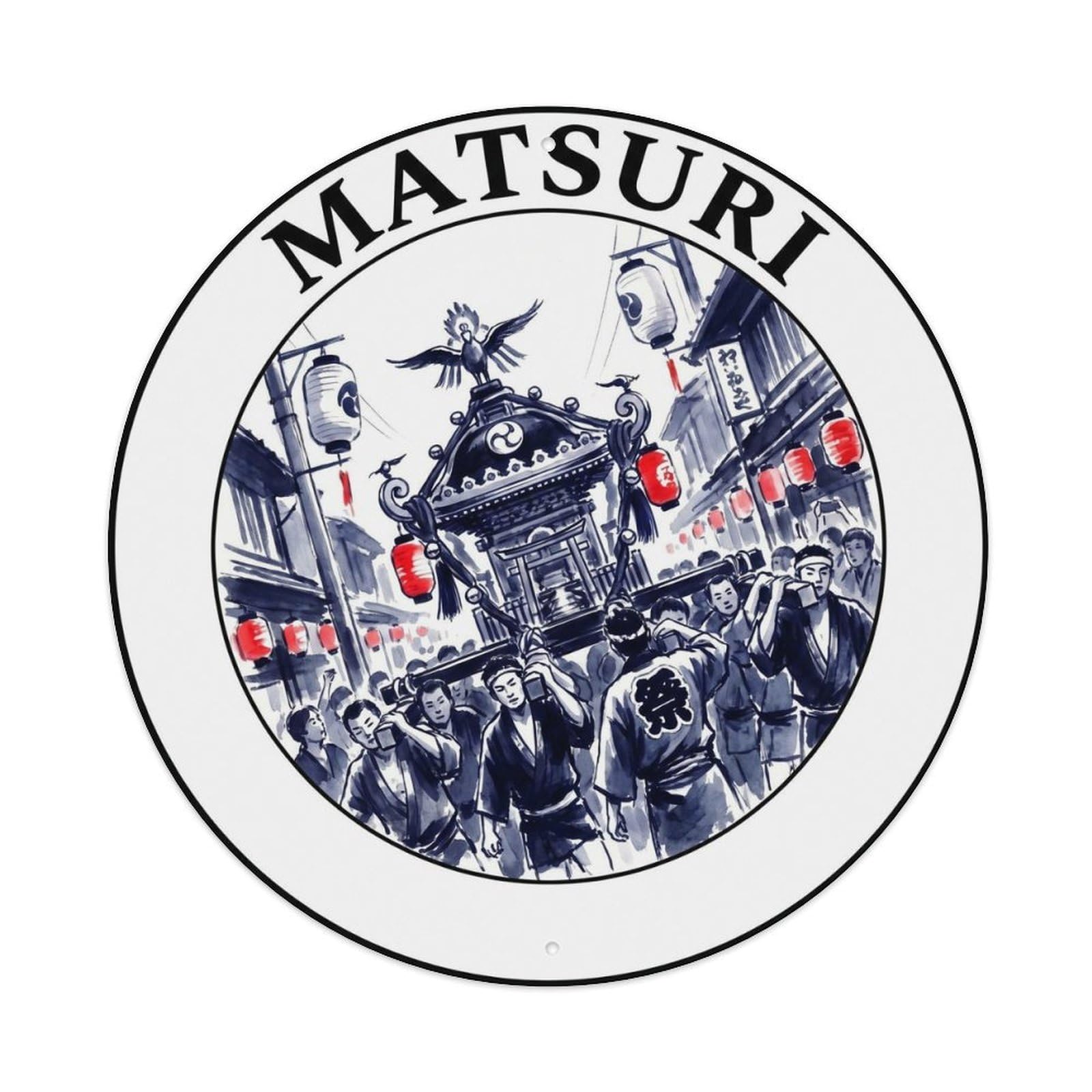 Olyhtr 8X8inch Classic Style Matsuri Mikoshi Ink Wash Indigo Red Japan Festival Metal Tin Sign