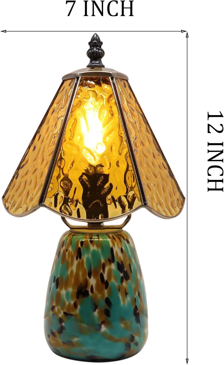 Tiffany Lamp Stained Glass Mushroom Table Lamp 7X7X12 Inch Yellow Ripple Mini Night Light Glass Base Accent Light Suitable for Bedside Table Bedroom Children's Room