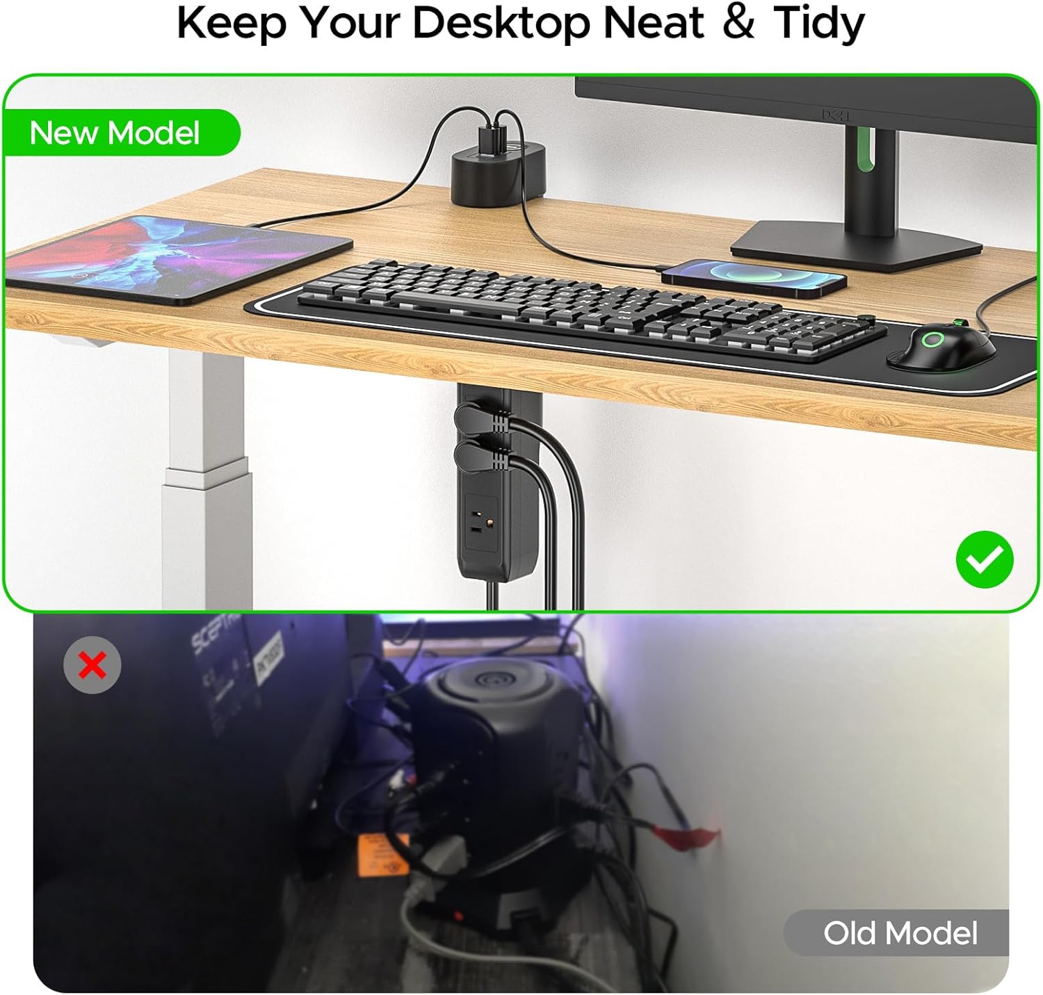 Desk Clamp Power Strip with 20W USB PD Fast Charging, 1020J Surge Protector Under Desk Power Strip, 6 Outlets & 3 USB Ports, No-Drill Mount Hub with 45° Flat Plug, 6FT Cord, ETL Listed
