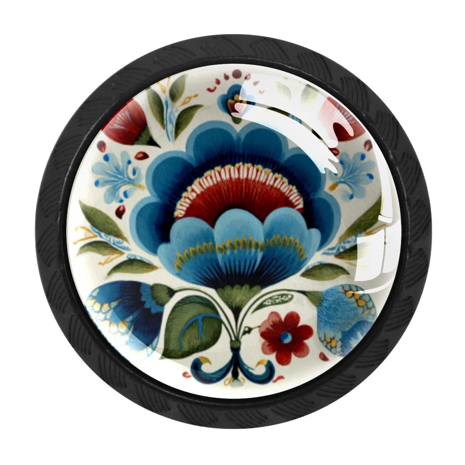 CHENZZZZ 4 Pack Cabinet Knobs Black Drawer Knobs Round Kitchen Cabinet Knobs Norwegian Rosemaling Folk Style Flower (63) Cabinet Handles Hardware Dresser Knobs and Pulls for Bathroom Cabinets