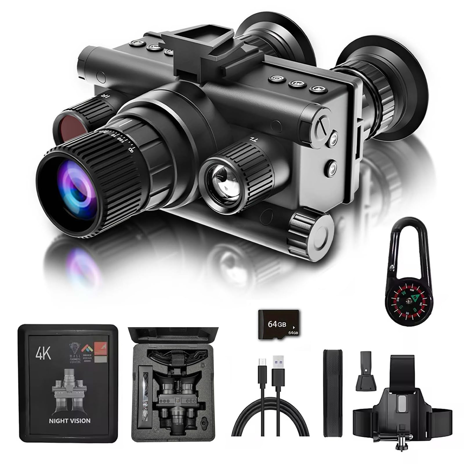 4K Digital Infrared Head Mounted Night Vision Goggles per adulti, occhiali termici tattici militari binocoli per visione notturna con scheda di memoria 32G