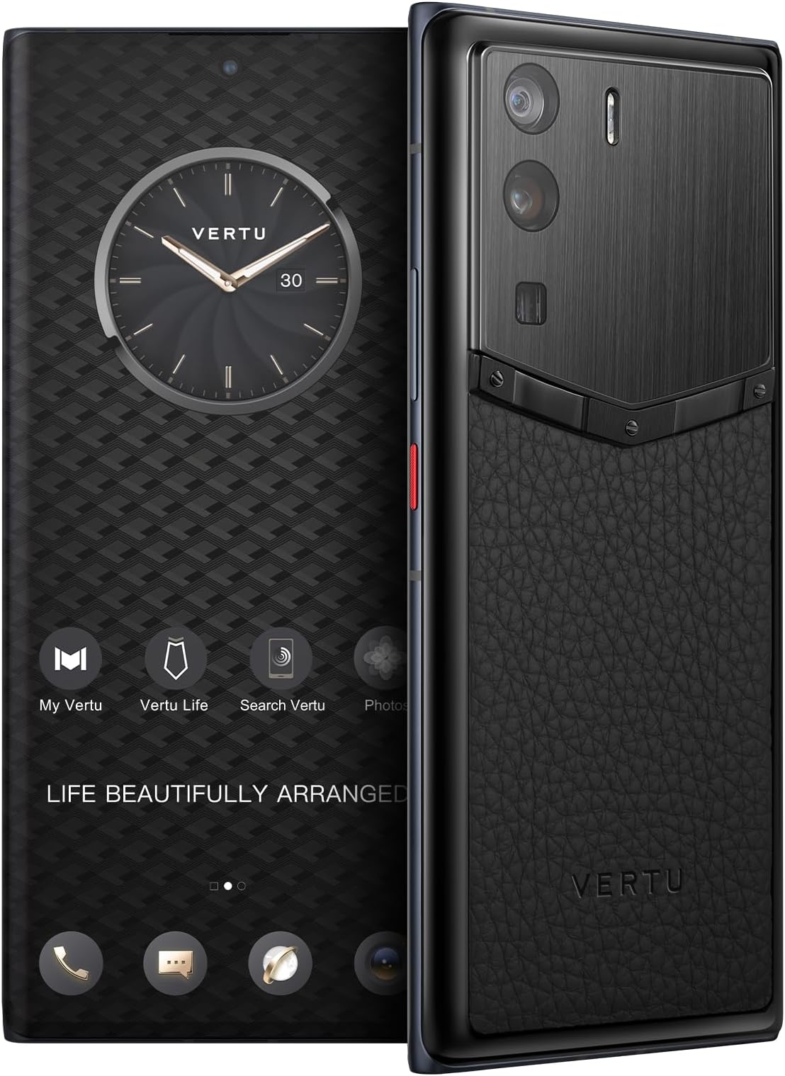 METAVERTU Web 3.0 Calfskin 5G Phone, Unlocked Android Smartphone, Secure Encrypted, Double Systems, 64MP Camera, 144Hz AMOLED Curved Display, Dual SIM, Fast Charge (Full Leather, Black, 18G+1T)