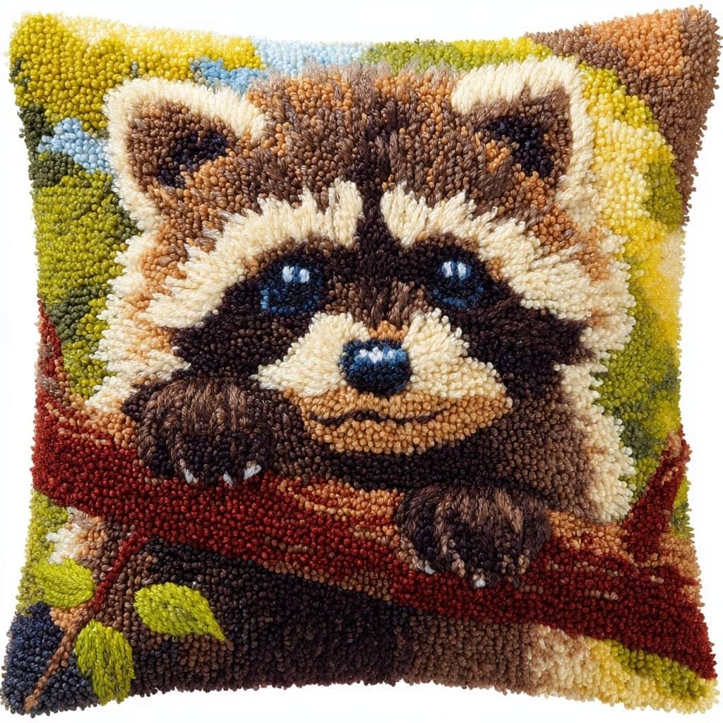 Henypt DIY Latch Hook Cushions Kits Raccoon