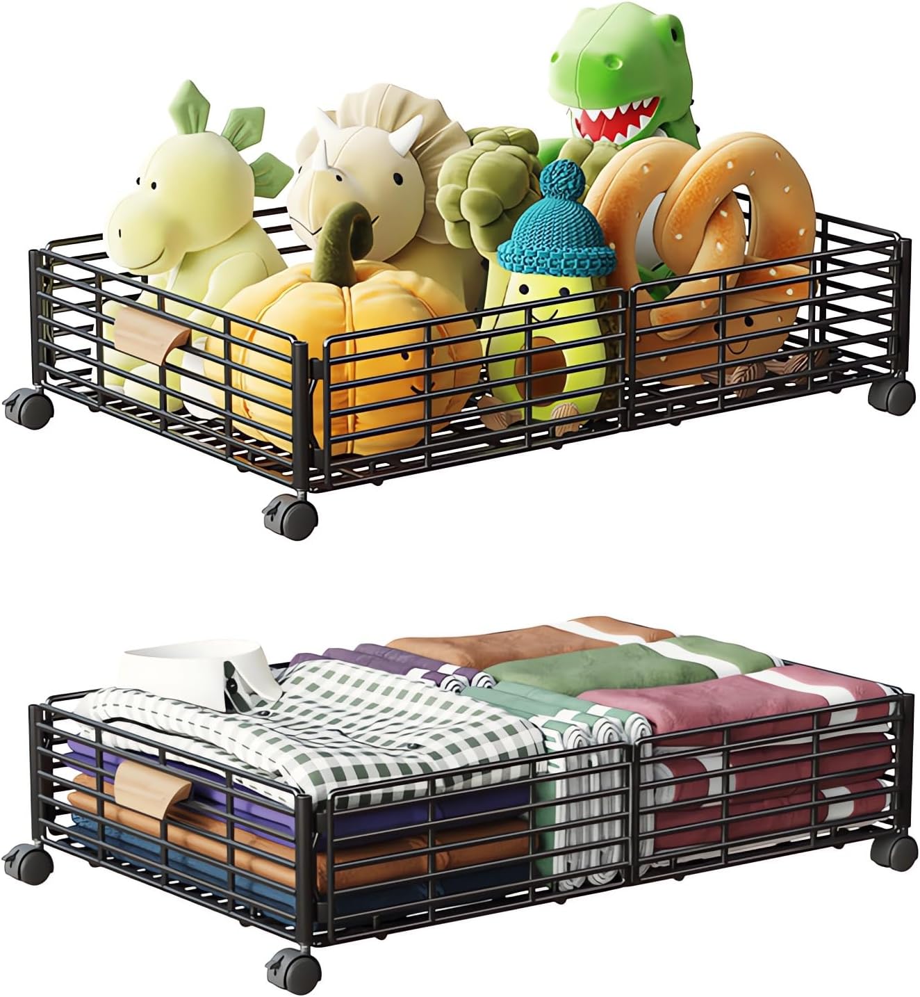 Under Bed Storage Containers with Wheels and Handles,Foldable Metal Under Bed Shoe