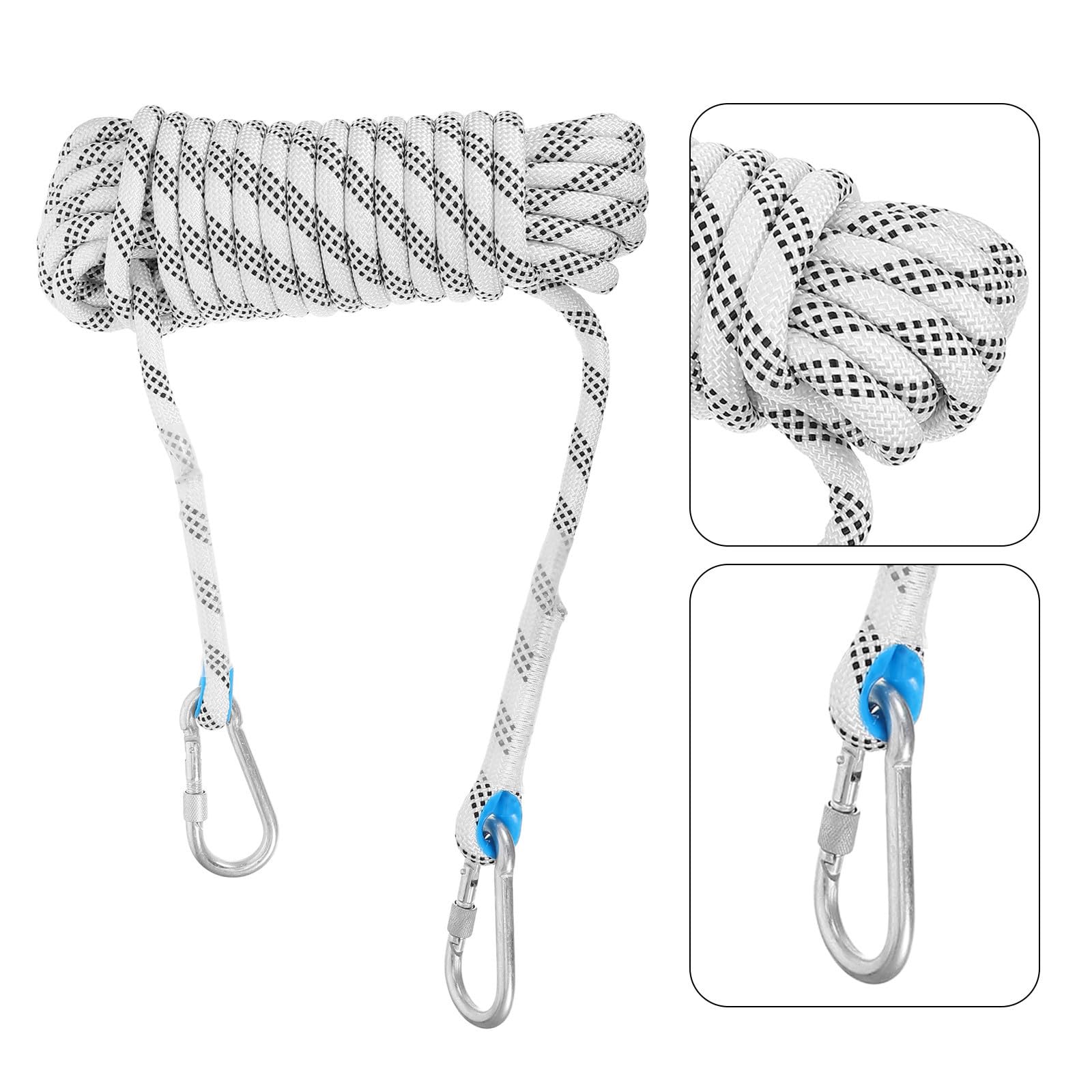 MAGICLULU Outdoor Wäscheleine 12mm 10m mit Karabiner aus Polyester und Edelstahl rutschfest Sonnenbeständig Maximale Tragkraft 2200kg für Camping und Wandern