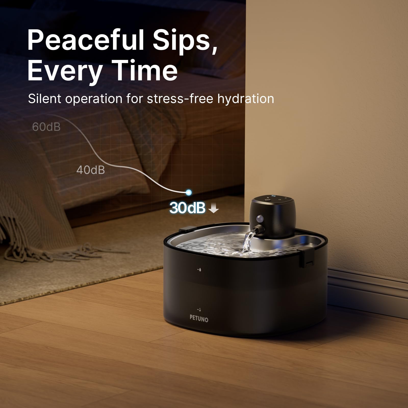 Fuente de agua inalámbrica para gatos, fuente para gatos, funciona con pilas, 4000 mAh, 2,3 L, fuente de agua para mascotas inalámbrica con sensor de movimiento y bandeja de acero inoxidable, bomba