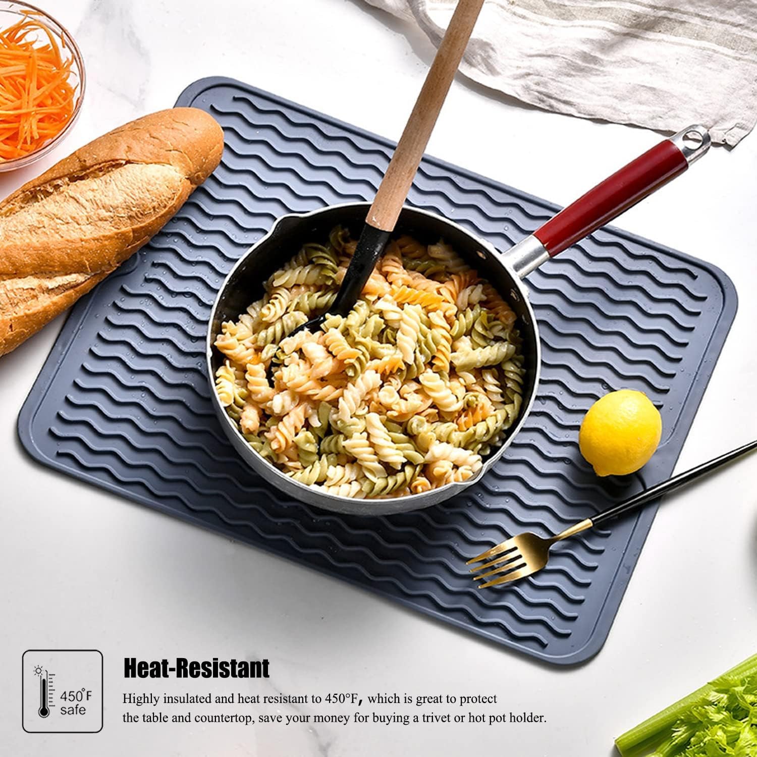 Silikon-Abtropfmatte, groß, hitzebeständig, rutschfest, für Küchentheke, Spüle, leicht zu reinigen, schnell trocknend, für Schublade, Kühlschrank, 35,6 x 27,9 cm
