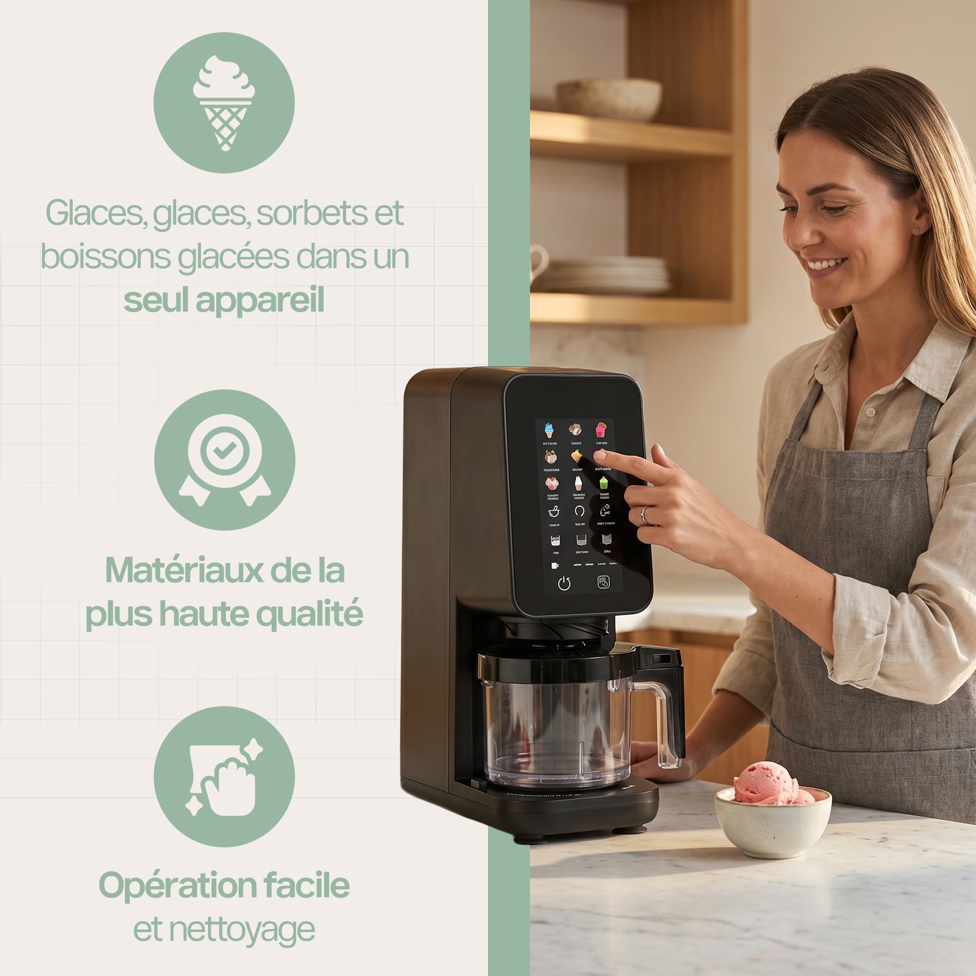 4Swiss Machine a Glace et Sorbetiere Granita Ice Cream Maker pour Slush Frozen Yogurt l’italienne Gelato Sorbet Milkshake Appareil Mélange d’ingrédients avec One-Touch MIX-IN Keto Noir - IB026
