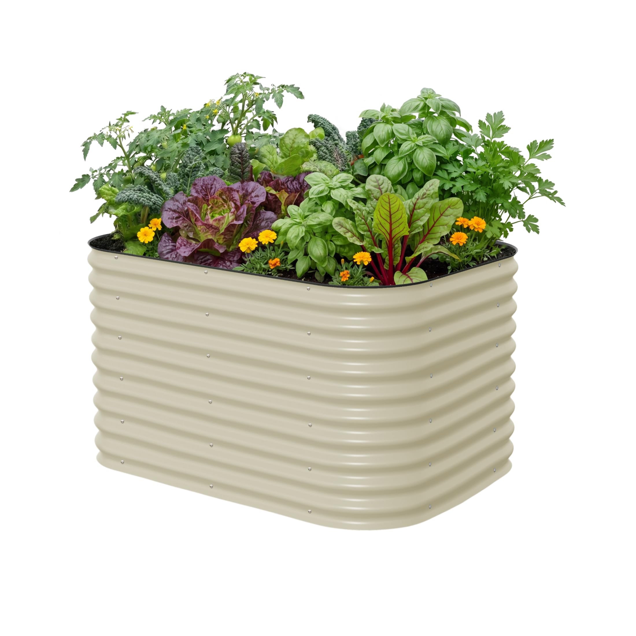 32" Extra Tall Raised Garden Bed Kits, 3.5 x 5 x 2.7ft Raised Planter Box Outdoor, 2 x 6.5 x 2.7ft Deep Root 6 in 1 Modular Metal Raised Beds for Gardening Vegetables Flowers Fruits - Pearl White