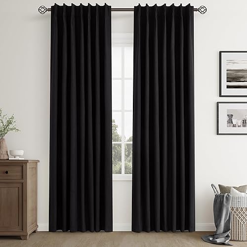 Miniatura 9 de Joywell Cortinas de lino 100 % opacas de 72 pulgadas de largo, cortinas plisadas con pestañas traseras con ganchos para oscurecer la habitación,