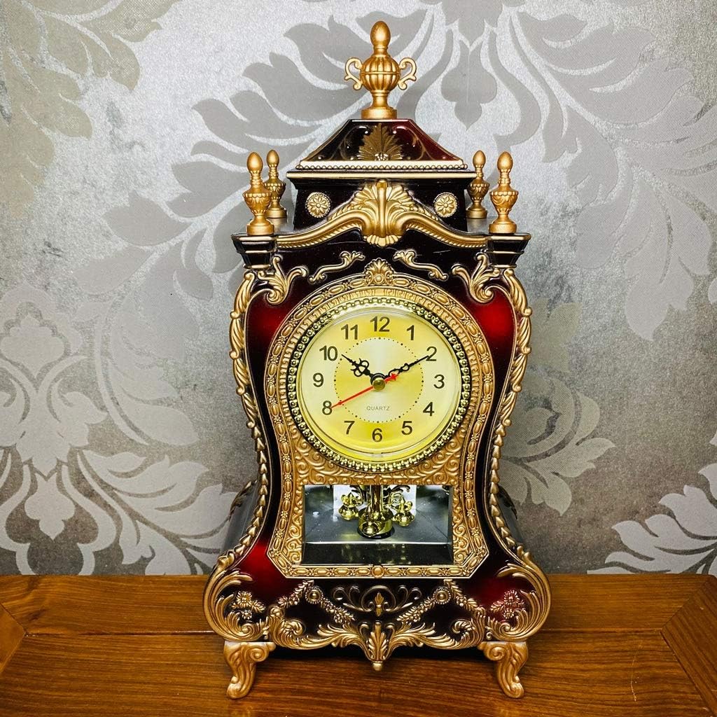 Desk Retro Alarm Clock Vintage Clock Classical Royalty Sitting Room TV Cabinet European Creative Sit Pendulum Clocks(White-Patch Five-Pointed star4)