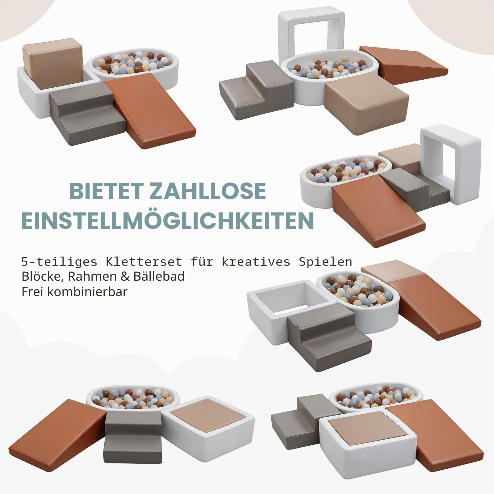 Schaumstoff Bausteine Kinder Klettern Indoor: 5 Softbausteine Riesenbausteine Spielbausteine mit Bällebad(Ohne Bälle) - Weiche Bausteine Baby Montessori Großbausteine Kletterspielzeug Outdoor