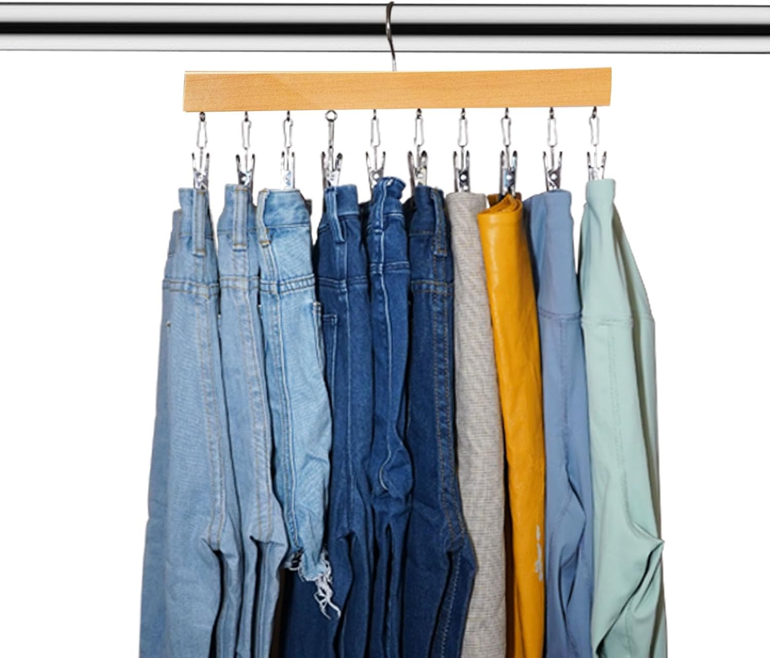 10 Clips Legging Organizer for Closet,360° Rotating Space Saving Hanging Clothes Organizer for Closet Organizers and Storage (Beige)