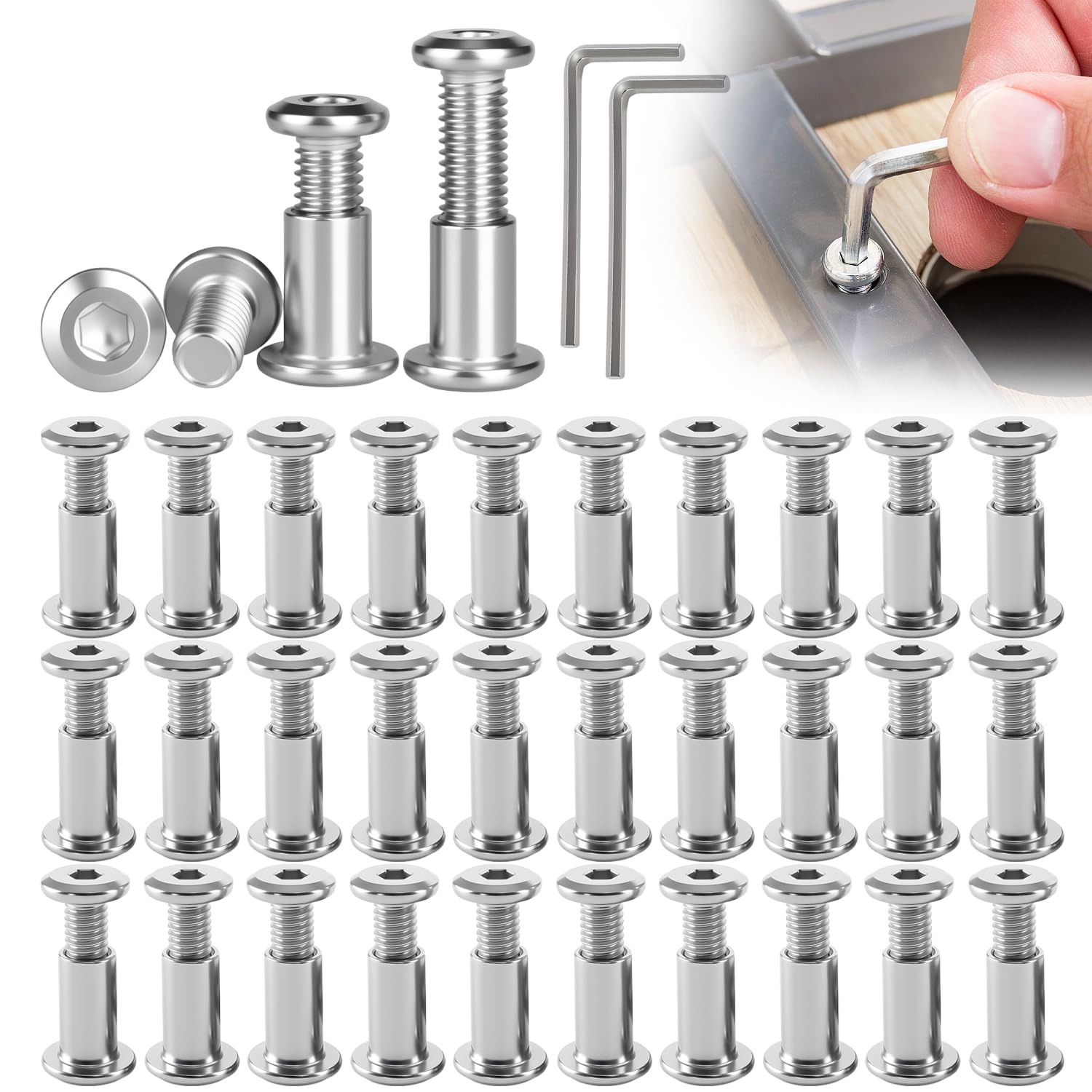 40 Pieces M4 x 10 mm Connecting Screws for Furniture Fitting Screws Joining Furniture (20 Furniture Screws 20 Sleeve 2 Hexagonal Key) 304 Stainless Steel for Furniture Cabinets Cupboard Wooden Boards