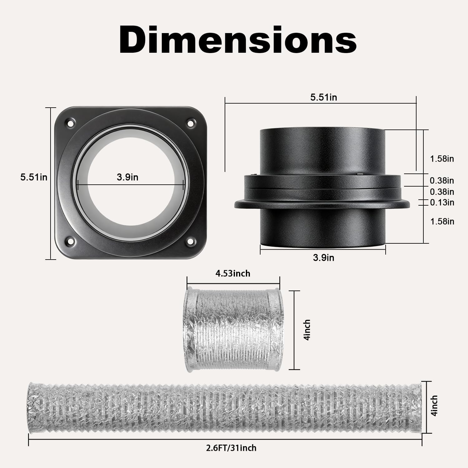 2026 Upgrade Stainless Steel Magnetic Dryer Vent Connector Kit - Self-Aligning & Fire-Resistant Dryer Vent Coupling for Quick Connect/Disconnect, Includes 4”x2.6ft Duct & Clamps