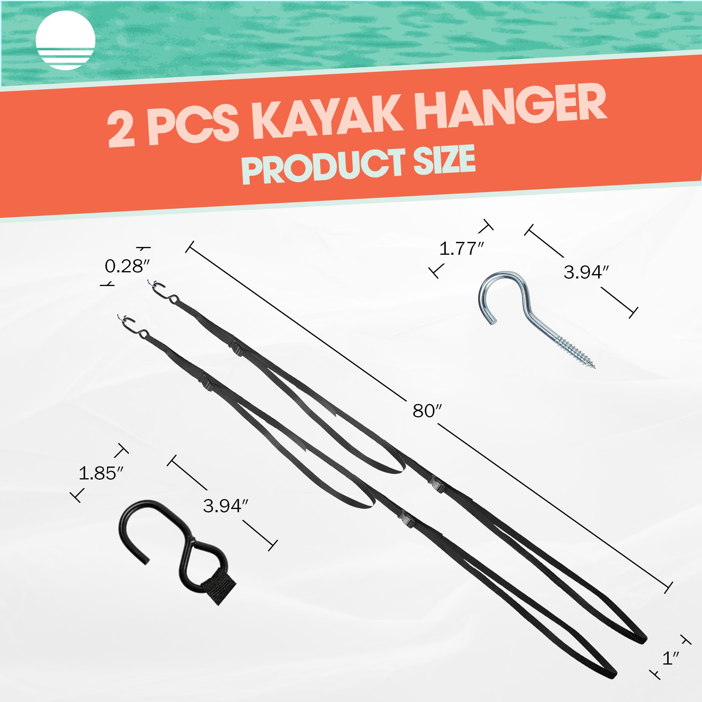 RAD Sportz Kayak Rack - Hanging Storage from Wall or Ceiling for Surfboards, Paddleboards, Sup, or Canoe - Adjustable Kayak Straps