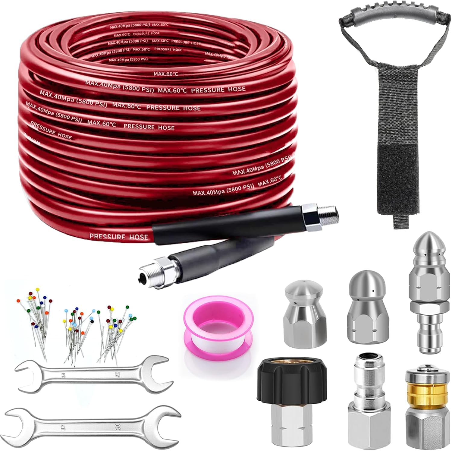 50FT Sewer Jetter Kit for Pressure Washer, 5800PSI Drain Cleaner Hose