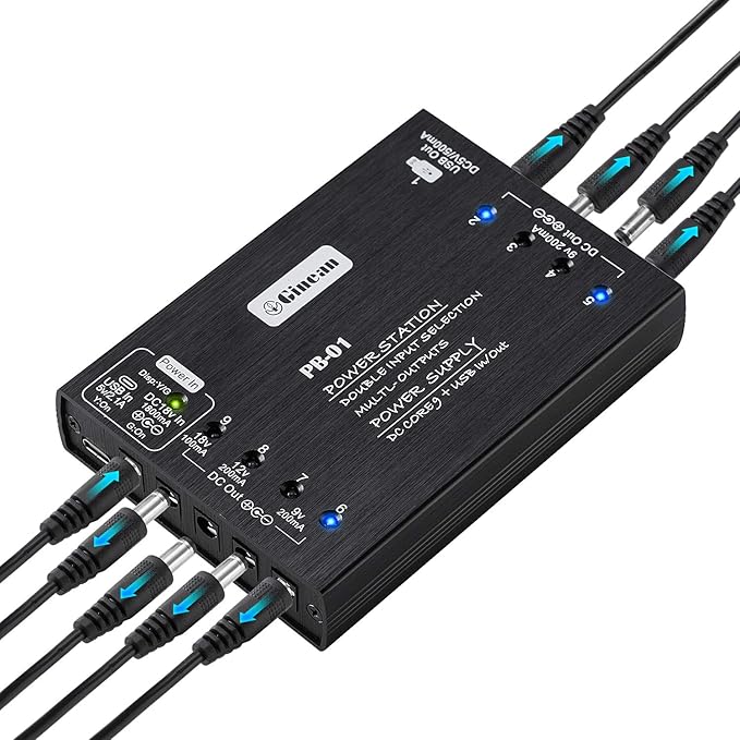 Amazon パワーサプライ ギターエフェクター 電源dc 5v 9v 12v 18v Usb充電 独立動作 10出力チャネル ケーブル 付き 機材用電源アダプター 楽器 音響機器