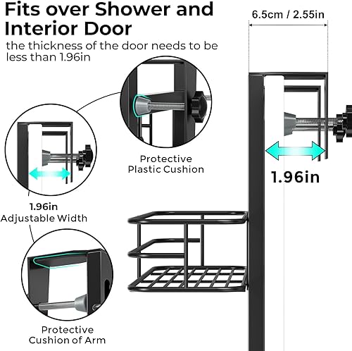 Miniatura 2 de ODesign Estante de ducha sobre la puerta con 4 ganchos, resistente al óxido, cesta de almacenamiento de cocina con succiones para champú