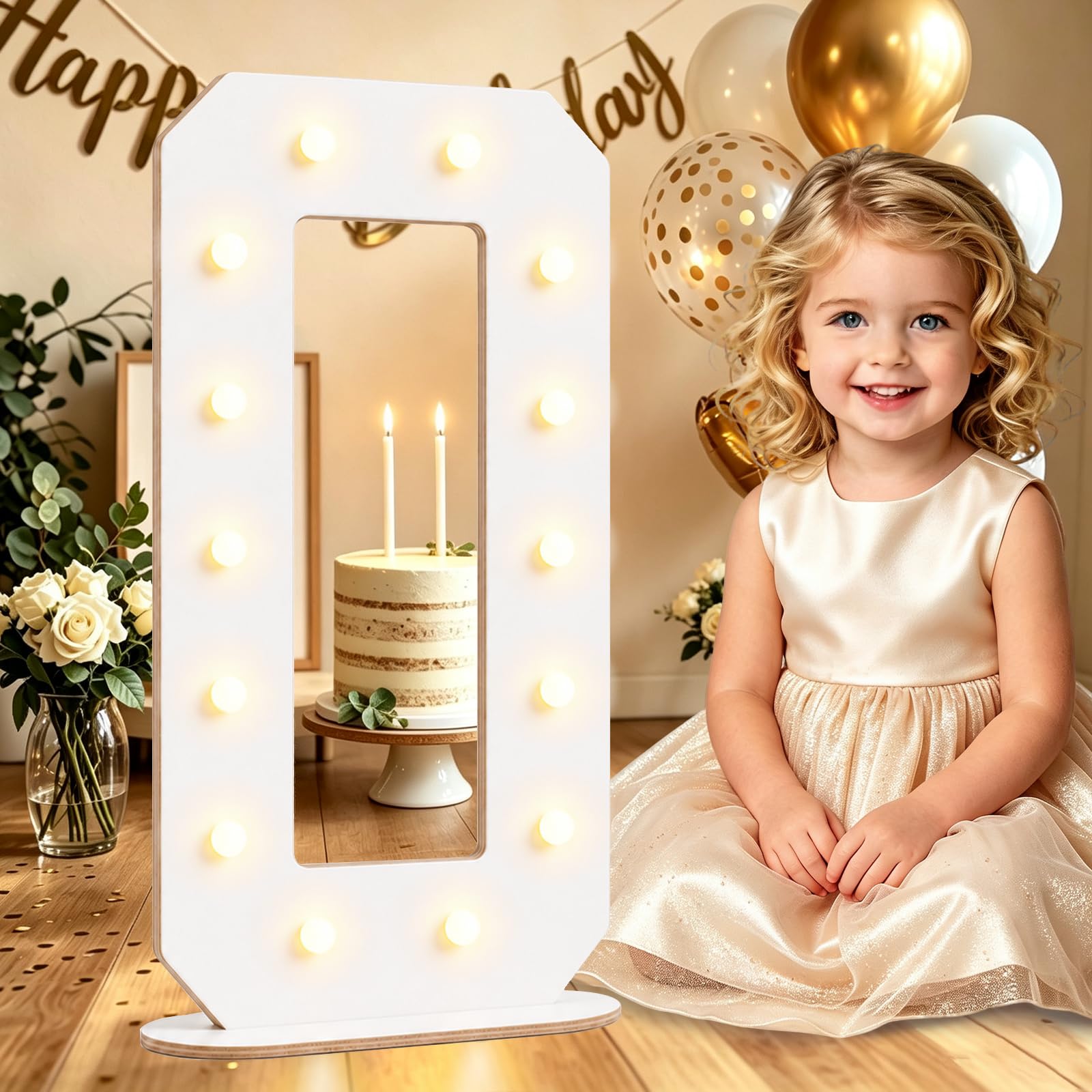 44CM White Wooden Light Up Numbers 0, Birthday Decorations for Boys Girls