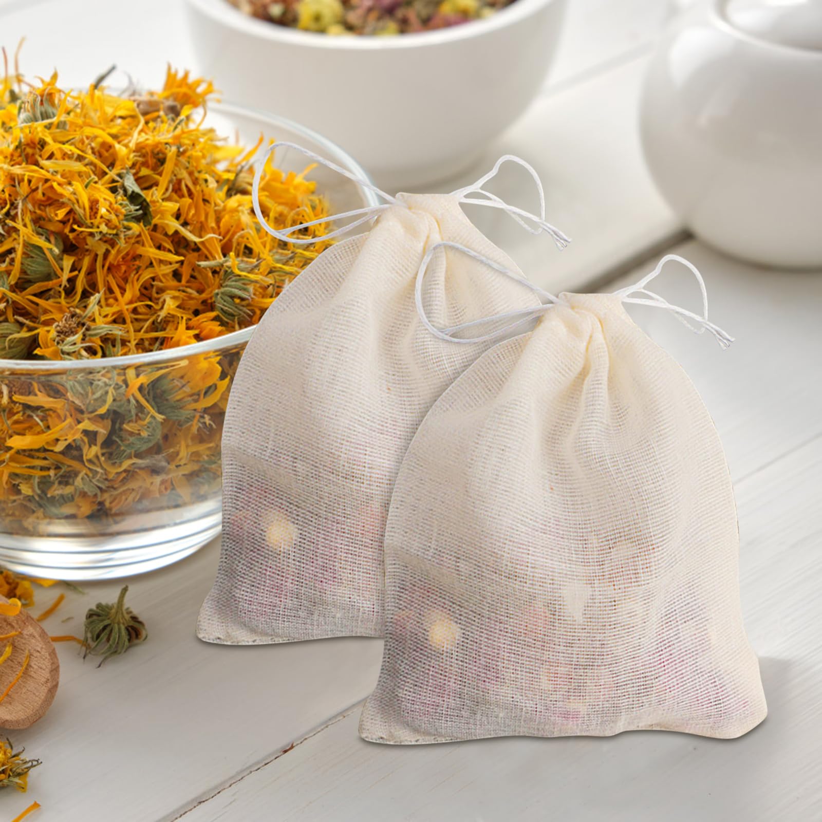 Sacchetti Filtro Per T&egrave; In Cotone - 50 Pezzi Riutilizzabili Con Coulisse Per T&egrave; Sfuso E Spezie