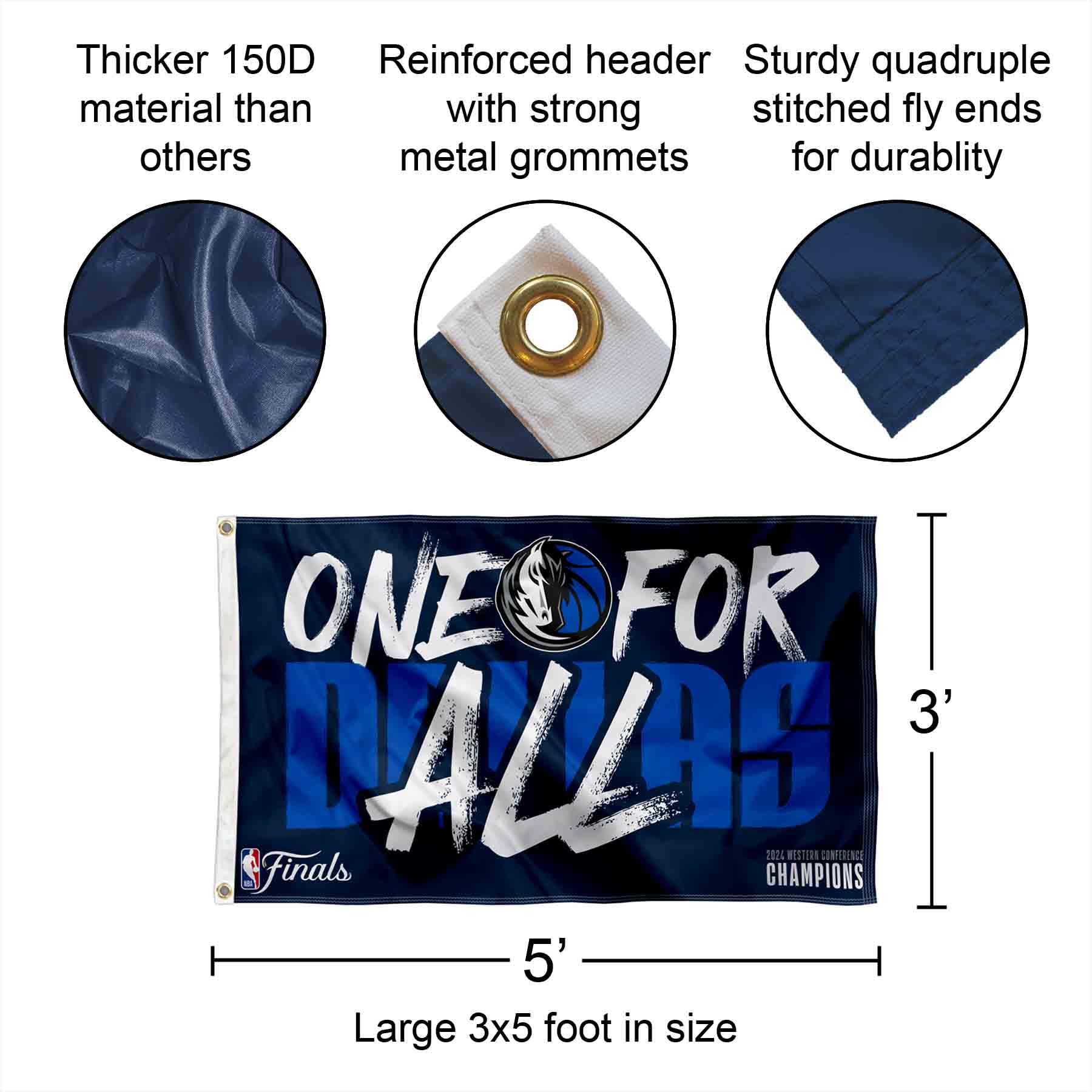 Dallas Mavericks Dual Logo Flag - 3x5 Ft Outdoor/Indoor Banner, Polyester, Officially Licensed - View #7
