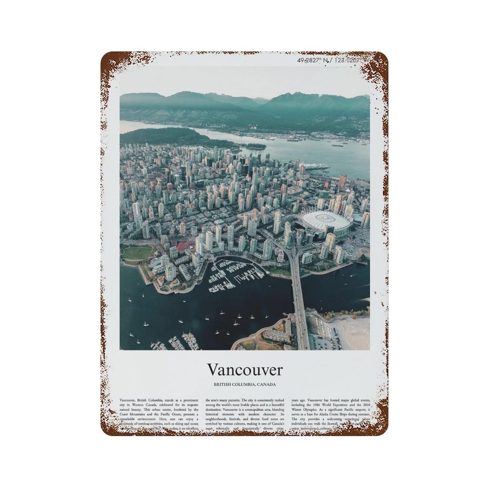 xiaoxiaoshen Vancouver British Columbia, Canada City Scenery Wall Decor Art Metal Tin Poster Modern Home Decor Art Home Bar Shop Decorations Vintage Sign 40x30cm