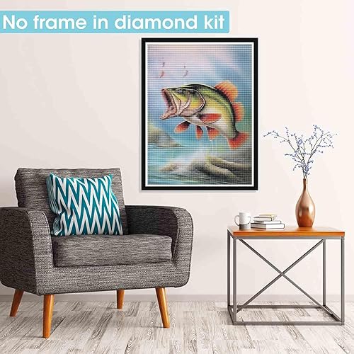Miniatura 2 de Pavemlo Kits de arte de diamantes 5D para adultos, peces de boca abierta, arte de diamantes de perforación completa, pintura de animales con