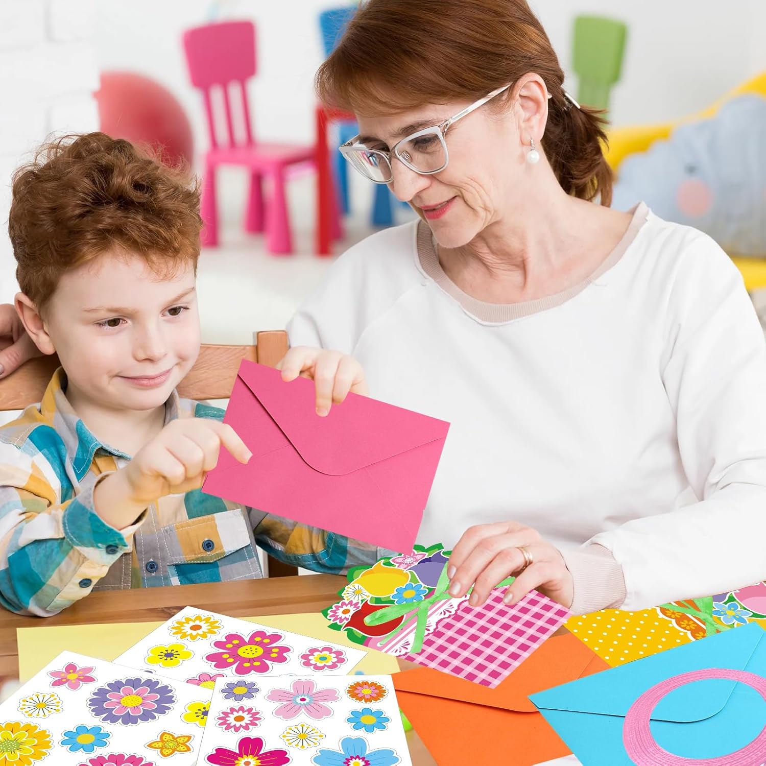 tmlfep Make Your Own Mother’s Day Crafts 24 Sets Mothers Day Card Making Kits DIY Handmade Greeting Card Kits for Kids with Vibrant Flowers Stickers, Envelopes & Ribbon for Preschool & Mother’s Day
