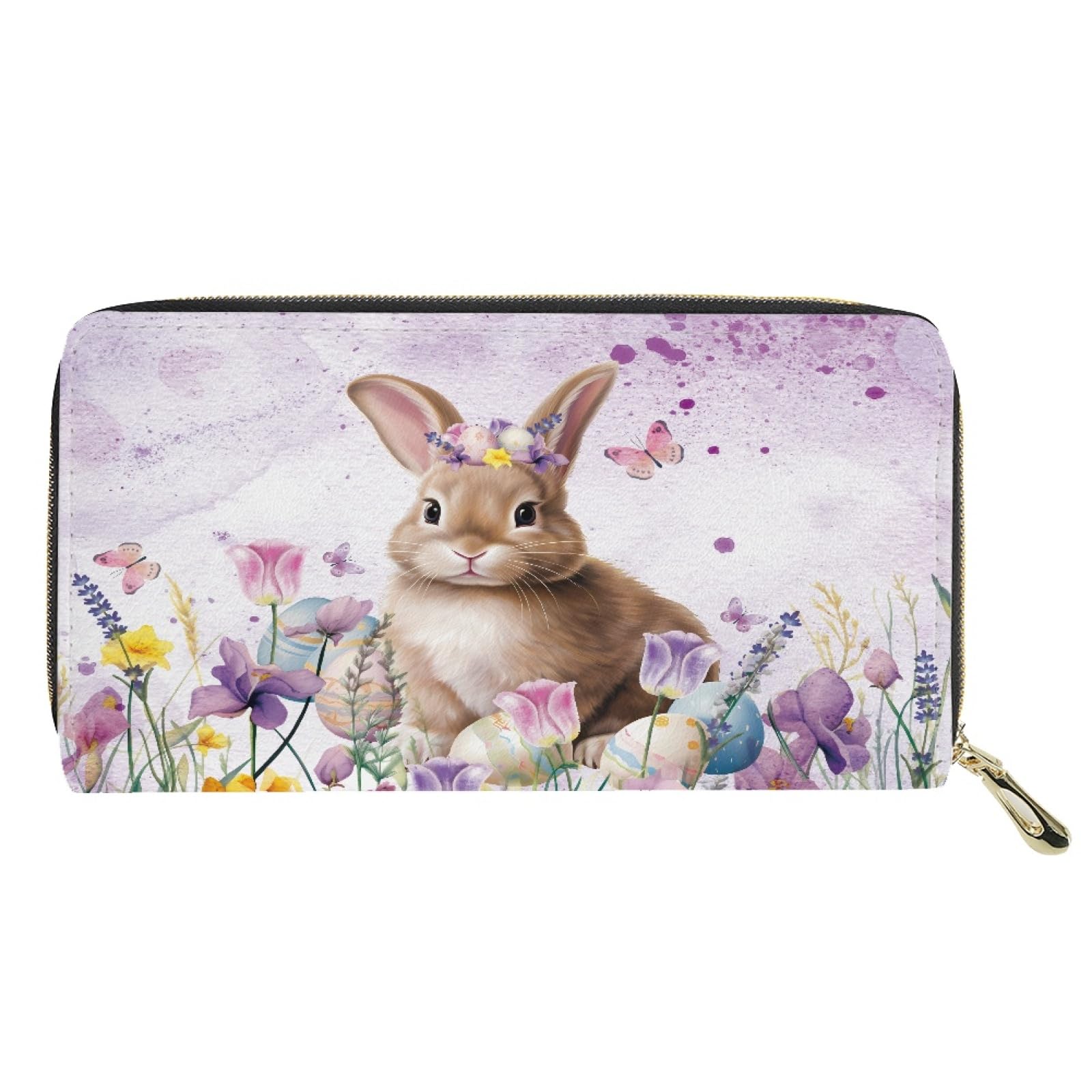 JOAIFO Easter Bunny Print Wallet for Women Girls,PU Leather Purses,Lightweight Zipper Wallet Travel Easter Theme Portable Shopping Pouch for Ladies