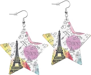White Daisies and White Circle Leather Earrings Tiny Flowers Daisy in Doodle Style Star Faux Leather Earring Lightweight Dangle Drop Earrings for Women