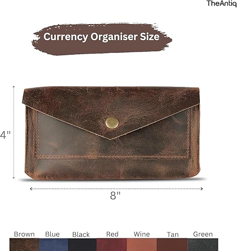 Miniatura 5 de TheAntiq - Bolsa de cuero para moneda, cartera de mano retro para hombres y mujeres, cartera de efectivo, sobre de efectivo, bolsa de moneda con