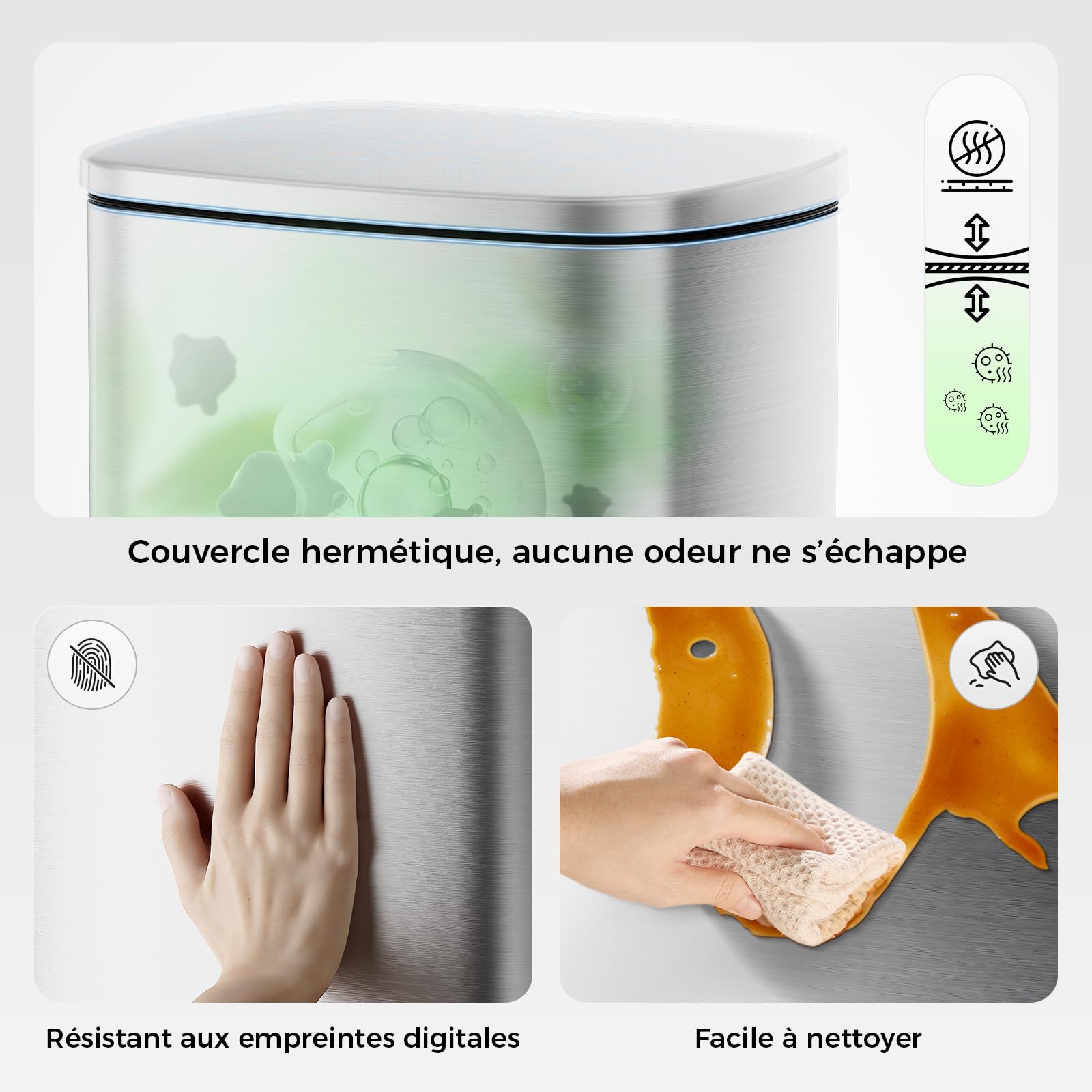 YASHE Poubelle Cuisine 50L Rectangulaire avec Pédale Fermeture Douce