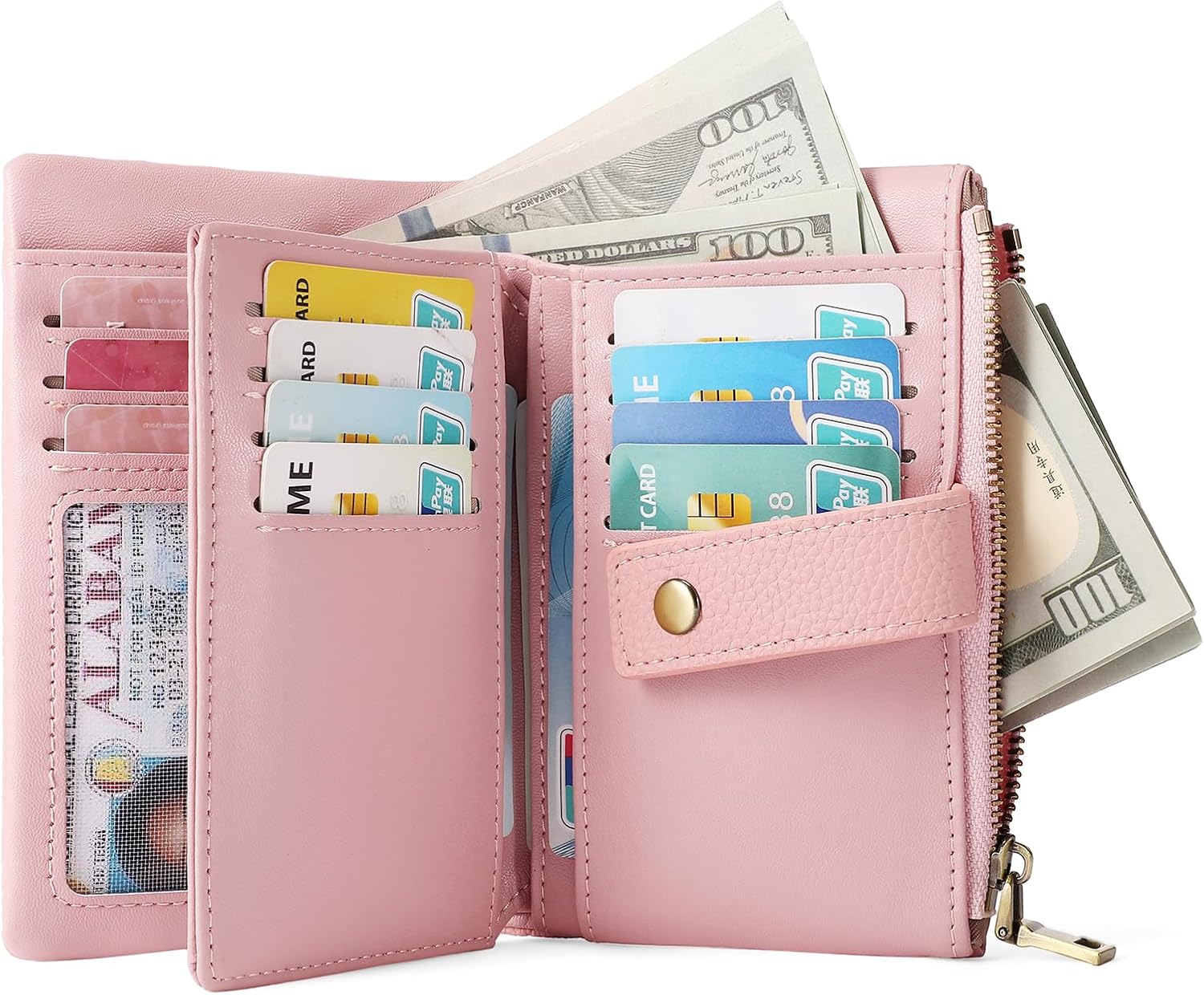 SENDEFN Small Wallet for Women Leather RFID Blocking Wristlet Wallet Credit Card Holder with Double Zipper Coin Purse Ladies Bifold Purse - Image 6