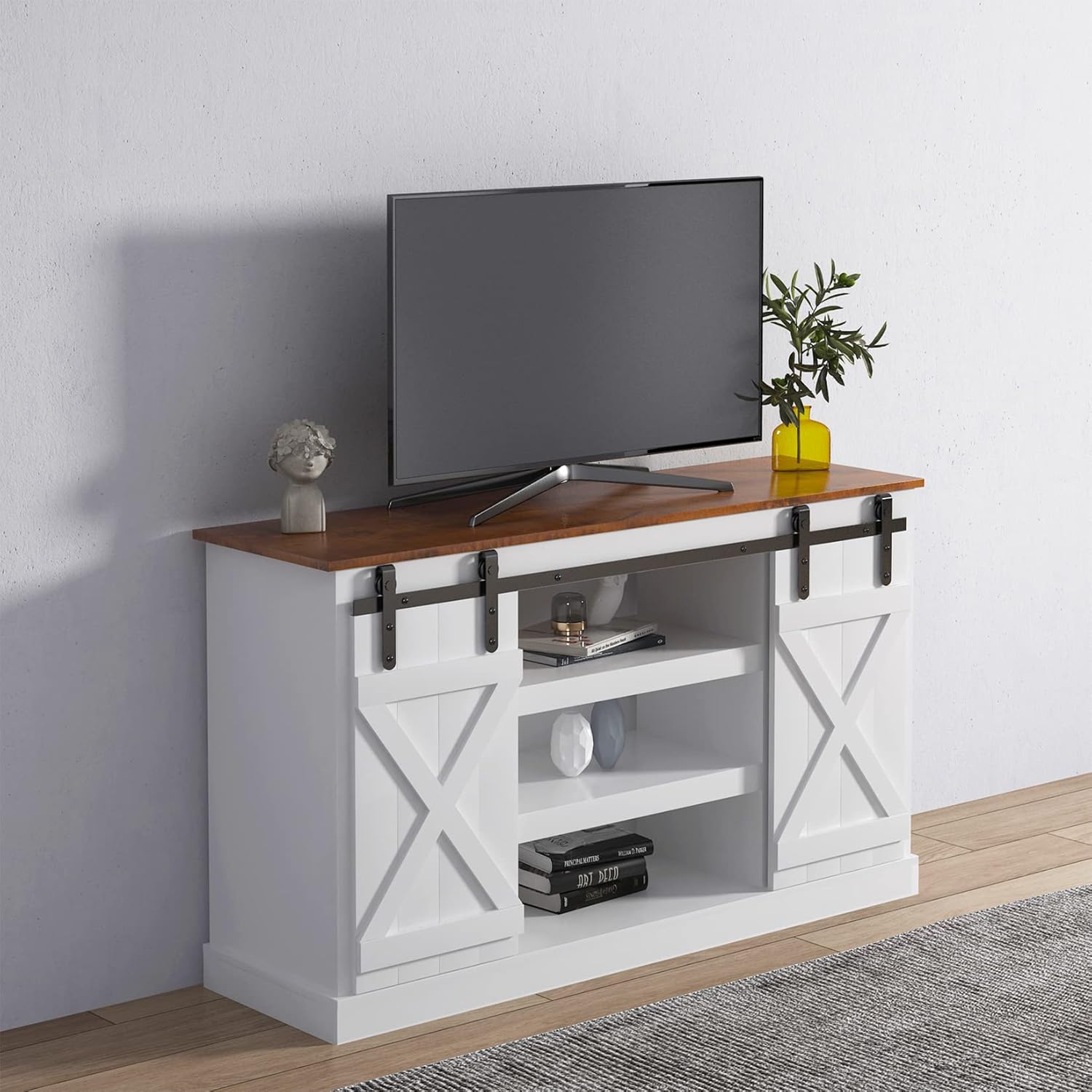 Mid Century Modern Farmhouse Tv Stand Sliding Barn Door