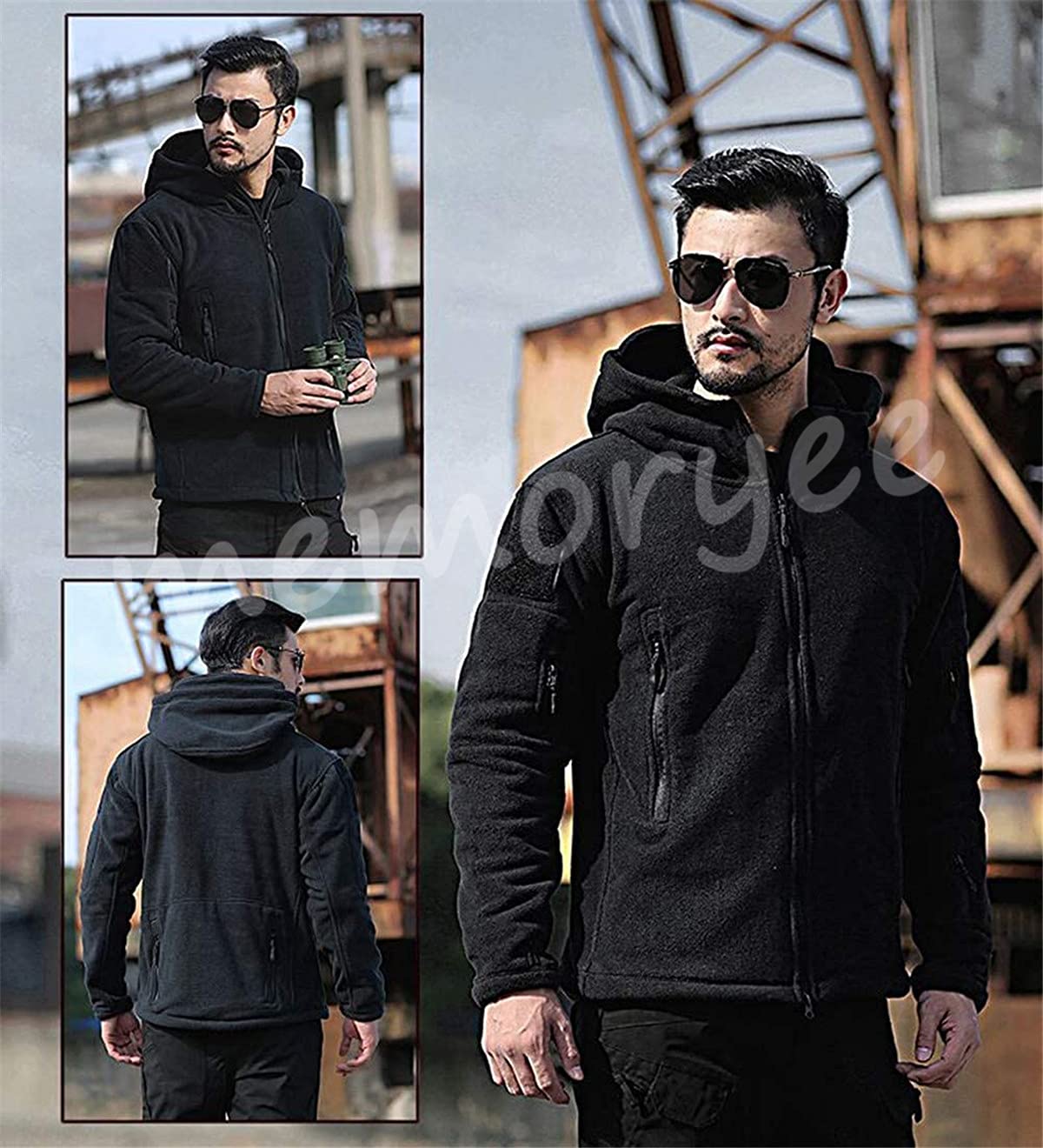 Memoryee Uomo Giacche Antivento Giacca in Pile Outdoor Militare Caldo Cappotto