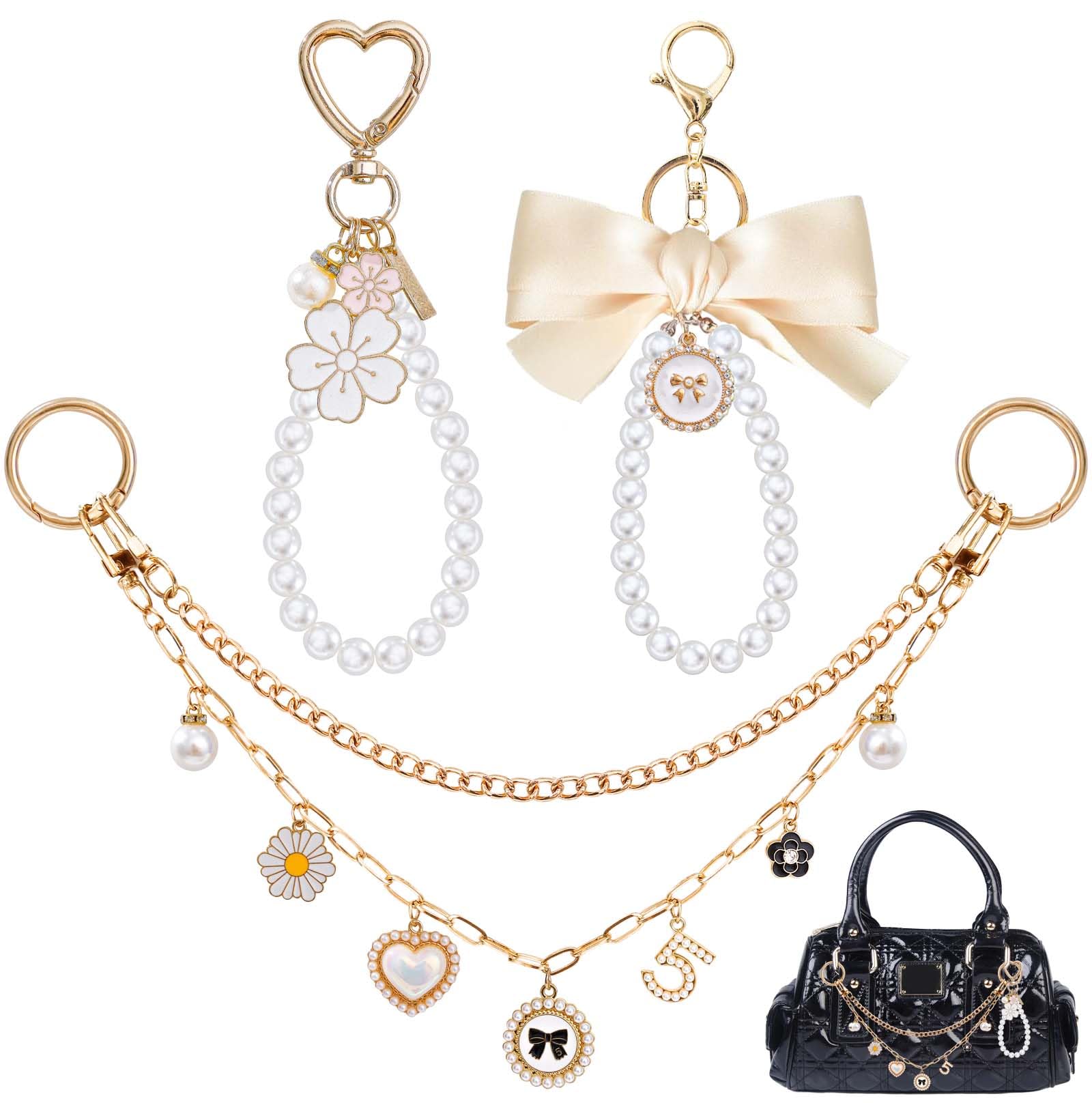 WAQYGZO 4 in 1 Gold Bag Charms, Purse Charms,Pearl Bag Charm  display picture 1