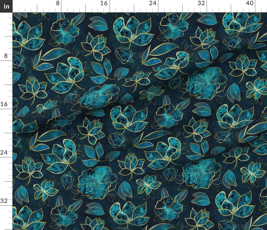 Spoonflower Fabric - Turquoise Blossom Floral Aqua Teal Elegance Fancy Botanical Large Printed on Petal Signature Cotton Fabric Fat Quarter - Sewing Quilting Apparel Crafts Decor